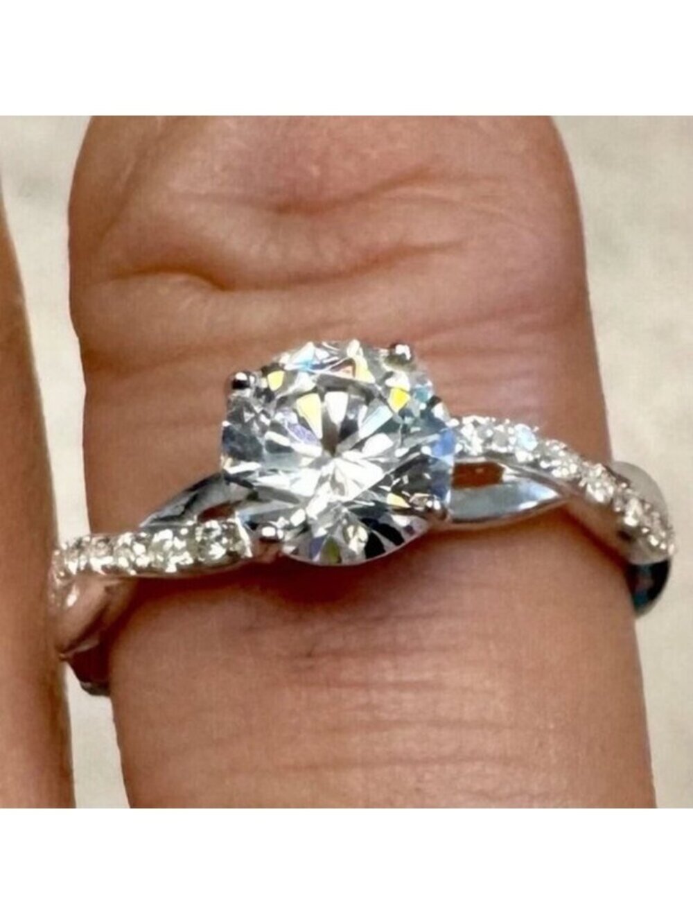 Womens Sterling Silver CZ Twist Engagement Rring Size 10 New 925 Bling - Picture 3 of 5